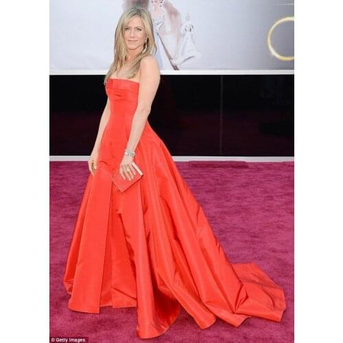 Vintage Long Red Taffeta Celebrity Dresses with Pockets Sleeveless Corset Back Abendkleider Robes de Soirée for Women