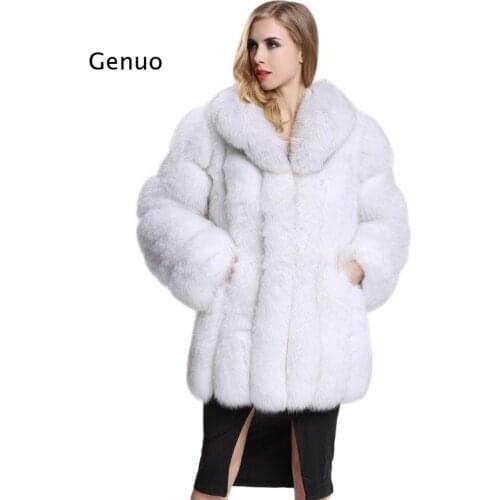 Winter Women Thick Warm Faux Fox Fur Coat with Collar Female Fluffy Artificial Fur Coat Lady Fashion Fake Fur Jacket
