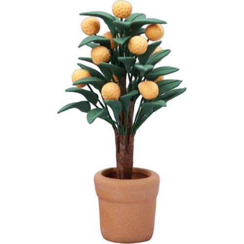 1/12 Doll House Crafts Miniature Citrus Tree Ceramics Flowerpot Resin Orange Creative Planter Model Ornaments Accessory
