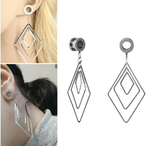 1 Pair Screw-fit Rhombus Pendant Ear Reamer Steel Plug and Tunnel Ear Gauges Body Piercing Oreja Dilatacions Extension 4-25mm