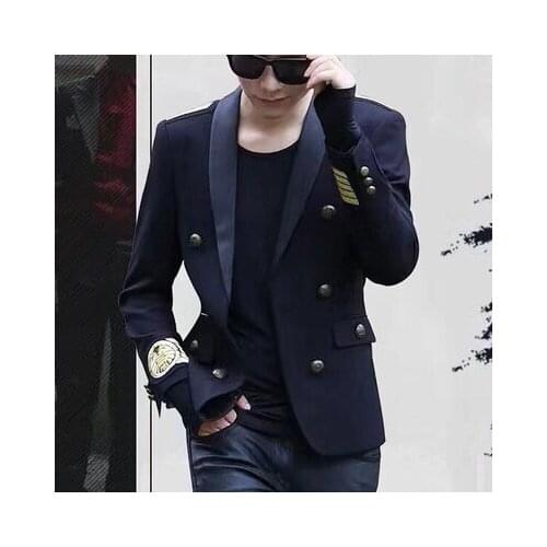 100%real men uniform style badge event/stage performance short tuxedo jacket/stage performance/ASIA SIZE