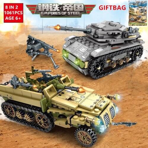 1061Pcs Military Tank Empires Of Steel Electric Bricks Army Building Blocks Sets War Chariot Kids Toys Christmas Gifts