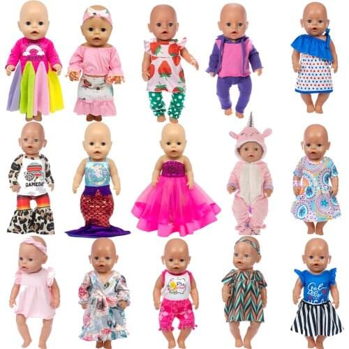 5pcs/set Dolls Outfit For 17 inch 43cm Baby Doll Cute Jumpers Rompers Doll Clothes （Random 5 pieces