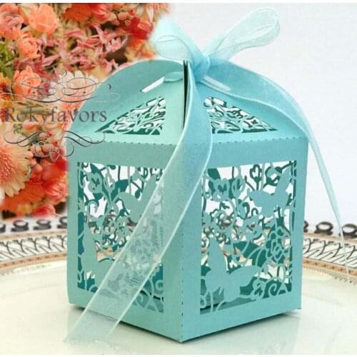 70PCS Laser Cut Lace Butterfly Candy Boxes Wedding Favors Birthday Party Sweet Favor Boxes w/ Ribbon Event Party Table Decors
