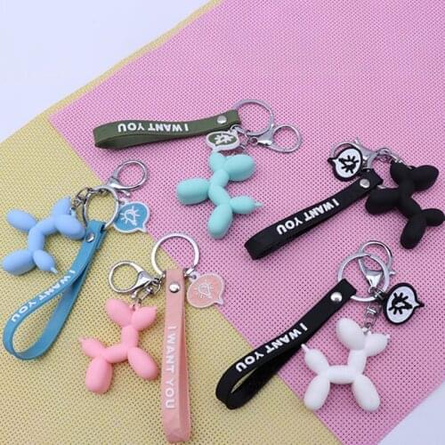 Fun Cute Balloon Dog Keychain Cartoon Creative Stereo Colorful Soft Rubber PVC Women Key Chain Car Bag Key Pendant Jewelry Gift