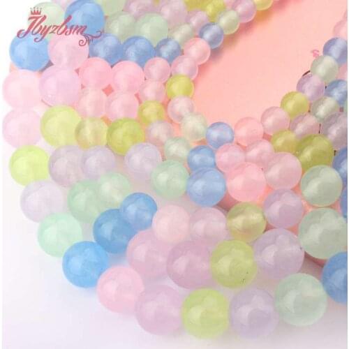 Mixed Color Jades Beads Round Purple Pink Green Blue Yellow Stone Spacer Bead for Women DIY Necklace Bracelet Jewelry Making 15"