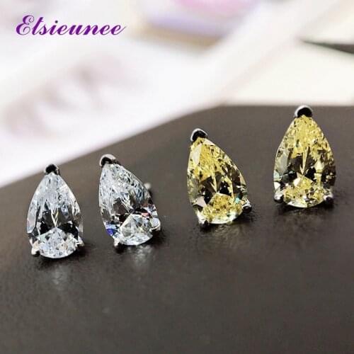 ESIEUNEE 100% 925 Sterling Silver Pear Cut Created Moissanite Citrine Gemstone Ear Stud Earrings Wedding Fine Jewelry Wholesale