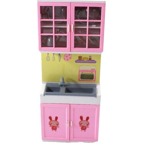 Simulation Kitchen Cabinets Set Children Cooking Tools Doll Tableware Suits for Barbie Accessories Girls Dollhouse Play Toy Gift