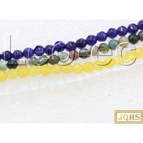 JQHS Round Faceted yellow Multicolor blue India agates jades opal Loose Beads Strand 15" V1193
