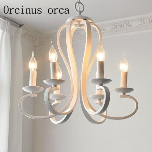 Korean garden Candle Chandelier Mediterranean iron lamp white simple and warm living room dining room bedroom lamps and lanterns