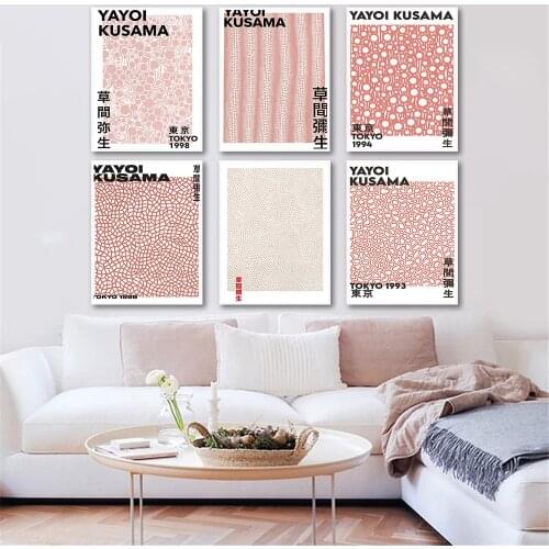 Pink Abstract Pumpkin Yayoi Kusama Nordic Wall Art Canvas Painting Posters and Prints Pictures Home Living Room Decor (No Frame)