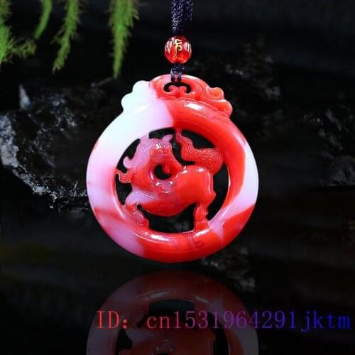 Jade Horse Pendant Amulet Gifts Red White Jewelry Double sided Jadeite Natural Charm Chinese Necklace Gemstone Fashion Carved