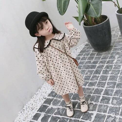 Girls Polka Dot Doll Collar Dress Spring And Autumn New Casual Long-Sleeve Cute Princess Dresses WTA05