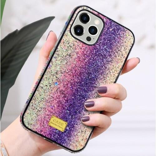 Women Girl Glitter Diamond Case For iPhone 12 11 Bling Gradient Rainbow Sparkle Rhinestone Soft Silicone Protective Cover Case