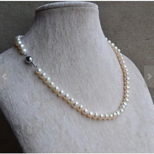 Unique Pearls jewellery Store AA 6-7MM White Color Genuine Freshwater Pearl Necklace Charming Women Gift Fine Jewelry