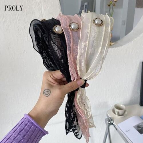 PROLY New Fashion Women Headband Fresh Lace Flower Hairband Rhinestone Headwear Turban Summer Hair Accessories