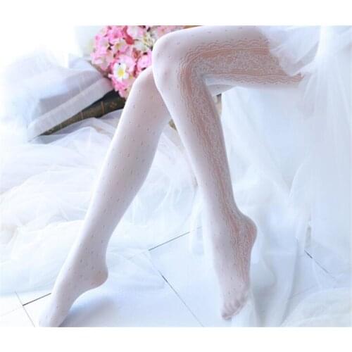 Lolita Girl Transparent Cute White Tights Kawaii Sweet Pantyhose Cosplay Jacquard Stockings Panty hose D359