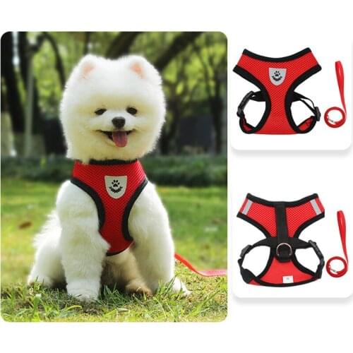 Cat Dog Adjustable Harness Vest Walking Lead Leash For Puppy Dogs Collar Polyester Mesh Harness For Small Medium Dog Cat Pet