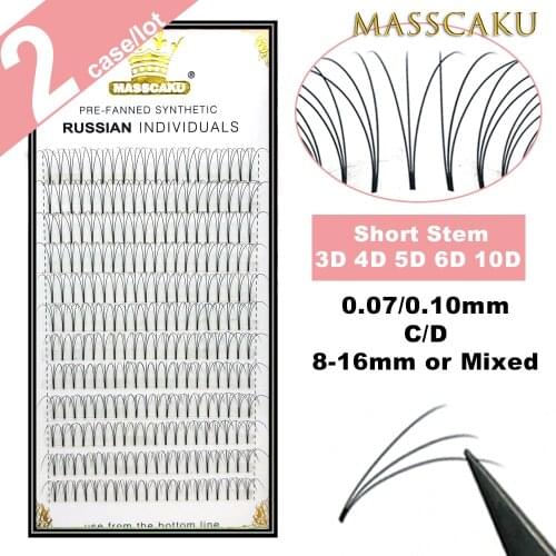 MASSCAKU 2 cases 3D-10D Premade Volume Fans Russian Volume Eyelash Black Faux Mink Premium Eyelash Application Eyelash extension