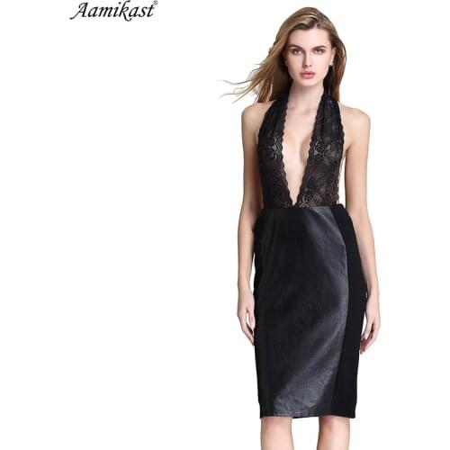 Aamikast Lace Sexy Halter Black Summer Dress Women Evening Party Bodycon Dress Girls Elegant Women Dresses vestidos