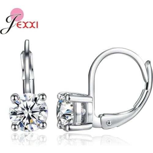 Hot Sale Women Girls Small Austria Crystal Earrings White Pink Red Zirconia Silver Hoop Huggie Earrings Pendientes Jewelry