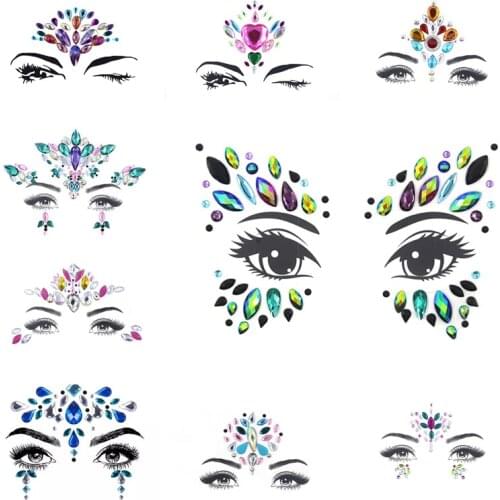 Temporary Rhinestone Glitter Tattoo Stickers Face Jewels Gems Music Festival Party Makeup Body Jewels Flash Face Crystal Sticker