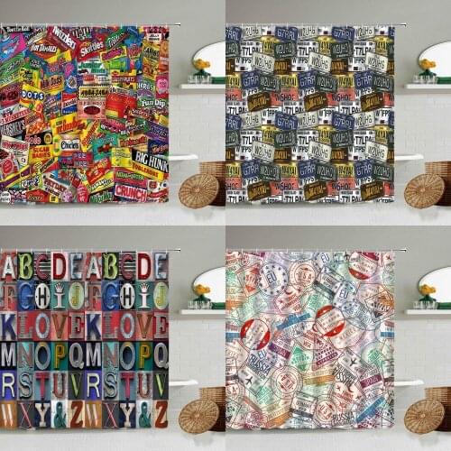 Retro American License Plate Shower Curtain Letters Colorful Creative Art Bathroom Waterproof Polyester Curtains Home Decoration