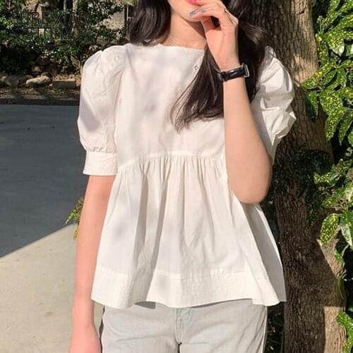 2021 Summer White Blouse Women New Solid Cotton Korean Version Sweet Clothing Short Sleeve Women Shirts Blusa Feminina 14038