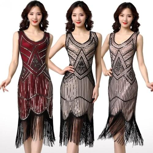 Women Fashion Wear 1920s Flapper Dress Sequins Beaded Side Zipper Saxy Cocktail Vintage Dresses #5509