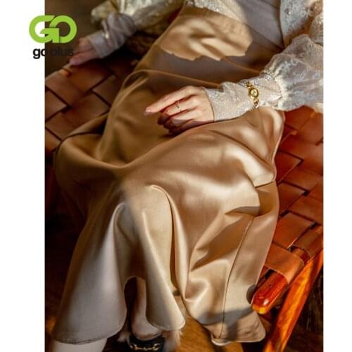 GOPLUS Womens Skirt Vintage Solid Blue Plus Size A-line Ankle Length Woman Skirts Korean Clothing Jupe Femme Saias Mulher