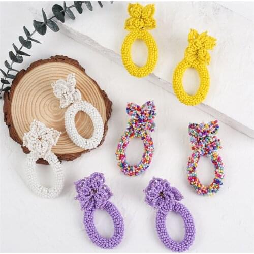 ZA Trendy Geometric Handmade Weave Beaded Flower Earrings For Women 2021 Vintage Hyperbole Big Earring Fashion Jewelry Gifts
