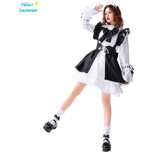 Women Maid Outfit Lolita Dress Cute Anime Black White Apron Cosplay Maid Dress Men Uniform Cafe Costume Mucama