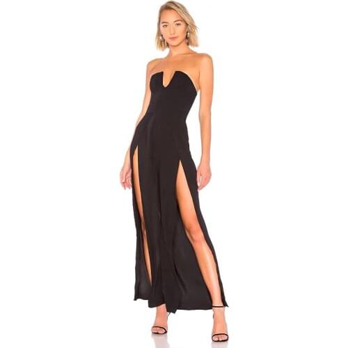 2021 New Fashion Women Designer Black Red Off The Shoulder V Neck Bodycon Backless Elegant Party Bandage Jumpsuit