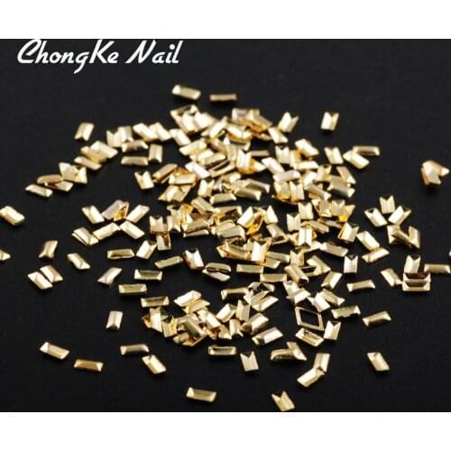 Gold Small Rectangle Designs Rivet Nail Art Decoration Studs Charm Metal Nails Tips Application Accessories for DIY 500pcs/pack