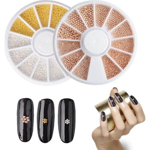 1 Bottle 0.4mm/0.6mm Mini Steel Caviar Beads 3D Nail Decorations Gold Silver Grey Studs Nail Art Rhinestone Tool Accessory TR026