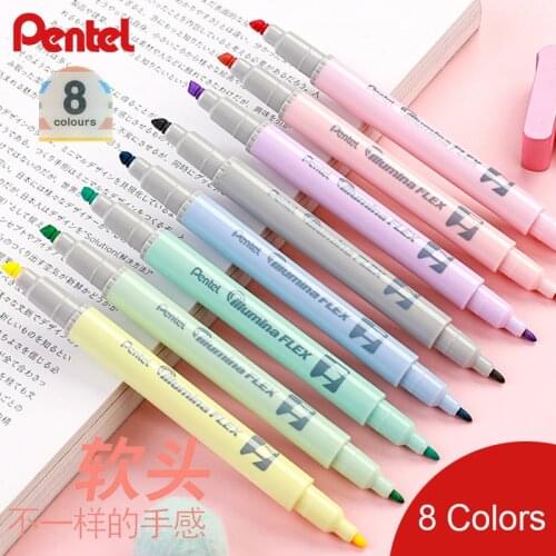 1pc Japanese Pentel Light Color Double-tip Highlighter Macaron Color Marker Pen Soft Tip Pastel Highlighters 8 Colors Available