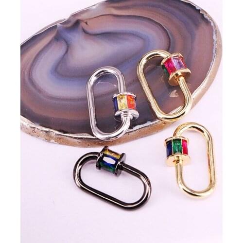 10PCS, 13*20mm, CZ Micro Pave Oval Shaped Colorful Crystal Zirconia Clasp Lock Carabiner Pave Lock Beads