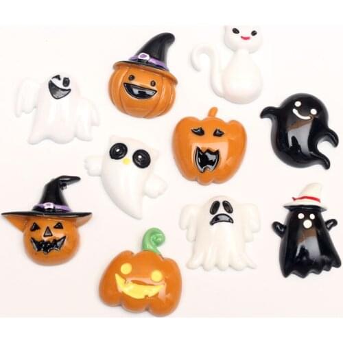 20Pcs Halloween Pumpkin Skull Resin Decoration Crafts Flatback Cabochon Embellishments For Scrapbooking Beads Diy Accessories