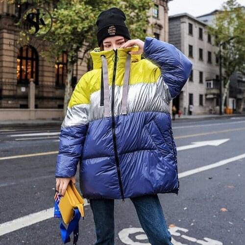 2019 Winter jacket women Fashion Patchwork Zipper Hooded Coat Loose Casual Thick Warm Parkas Female Cotton Padded Winter Coat