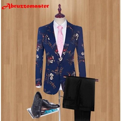 2020 Printed Groom Tuxedos Groomsman Suit Custom Made Man Suit Stage Wear wedding suit Casual Men Stage Clothing Jacket+pants