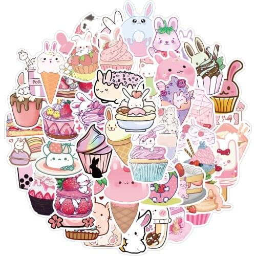 25/50PCS Cute Dessert Rabbit Stickers Kawaii Pink Food Decals DIY Phone Scrapbook Diary Laptop Waterproof Sticker Kids Toys