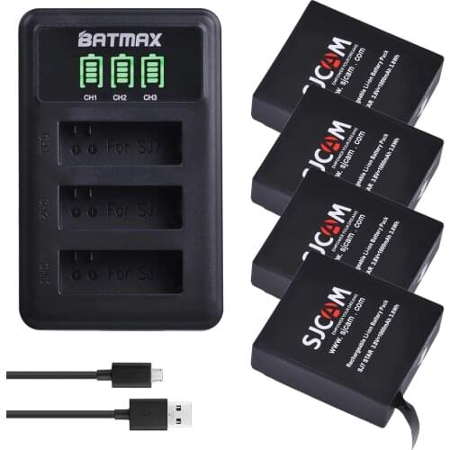 4Pcs 1000mAh Original SJCAM SJ7 Star Battery + LED Display 3-Slots Battery Charger for SJCAM SJ7 Sports DV Camera