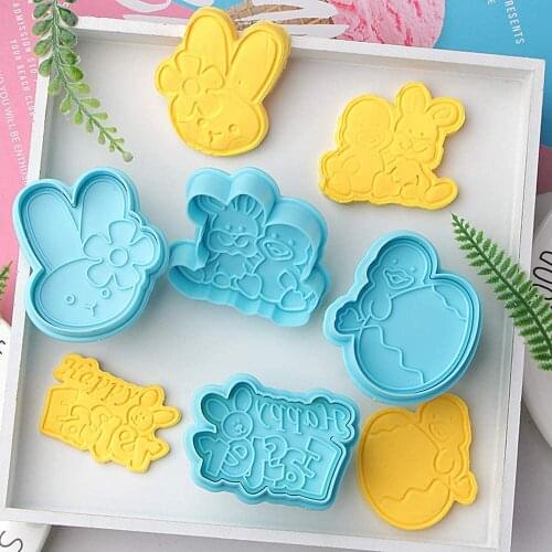 4Pcs/set Blue Easter Egg Cake Mold DIY Cookie Cutters Rabbit Duck Spring Biscuit Fondant Cutter Set Mould Baking Sugarcraft
