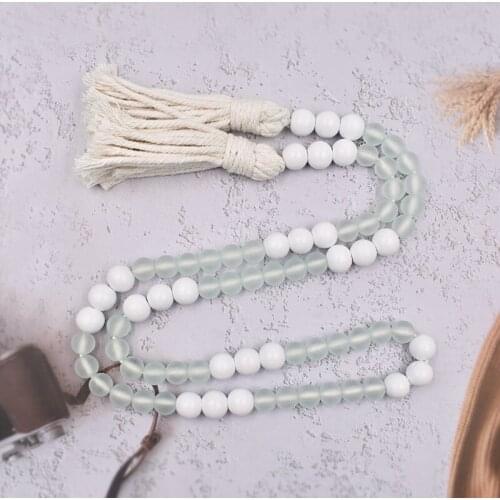 48pcs 14mm + 27pcs 16mm Bead Garlands Rustic Bead Garlands Plastic Garland Beads with Tassels Farmhouse Bead Tassel