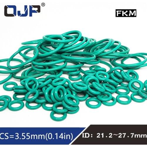5PCS/lot Rubber Rings Green FKM Seal 3.55mm Thickness ID21.2/22.4/23.6/25/25.8/26.5/27.7mm Rubber ORings Seal Gasket Fuel Washer
