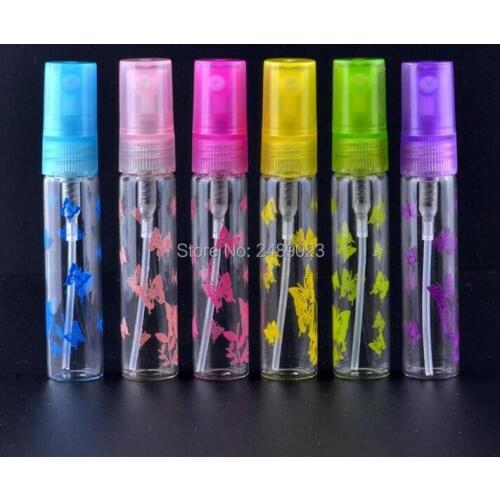 6pcs/lot 5ml Butterfly Pattern Mini Portable Travel Clear Glass Perfume Bottles Atomizer Empty Cosmetic Containers For Sample