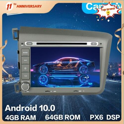 For Honda Civic 2012 - 2015 Car Radio Player Android 10 4G+64GB GPS Navigation PX6 HD Multimedia Stereo DVD Player DSP Carplay