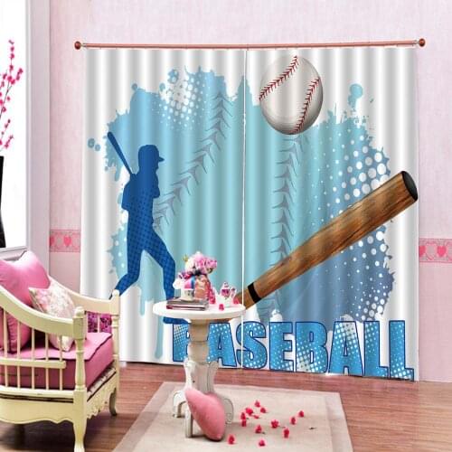 Baseball design 3D Blackout Curtains For Living Room Bedroom Modern Finished Drapes Cortinas Sets (Left and Right Side)