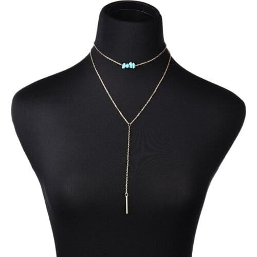 Punk Simple Solid Color Double Alloy Chains Metal Stick Pendent Necklace for Women Men Girls Neck Collar Jewelry Gift Wholesale
