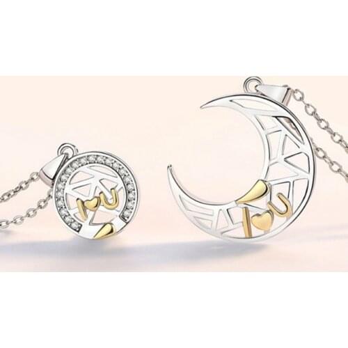 Sun and Moon Creative I Love You Couple a pair of Men and Women Splicing Necklace S925 Pure Silver Korean Simple Chain